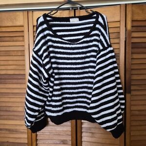 We The Free Black and White Striped Sweater